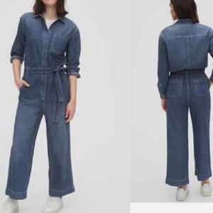 Gap blue denim work Jumpsuit Overalls wide leg tie belt size 4T tall